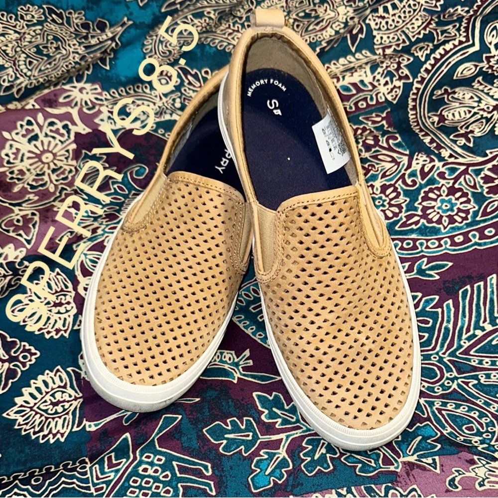 Sperry Tan Perforated Slip-On Sneakers with White Outsole